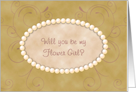 Will You Be My Flower Girl? Pearls on Beige Parchment, Plum Swirls card
