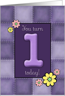 1st Birthday, Purple Patchwork Quilt card