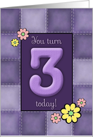 3rd Birthday, Purple Patchwork Quilt card