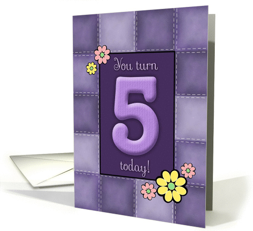 5th Birthday, Purple Patchwork Quilt card (887904)