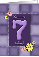 7th Birthday, Purple Patchwork Quilt card