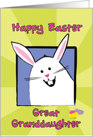 Happy Easter Great Granddaughter, White Bunny with Colorful Jellybeans card