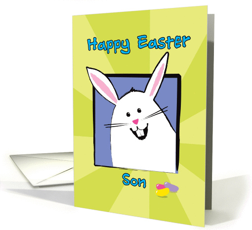 Happy Easter Son, White Bunny with Colorful Jellybeans card (894833)
