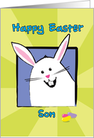 Happy Easter Son, White Bunny with Colorful Jellybeans card