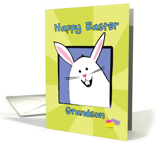 Happy Easter Grandson, White Bunny with Colorful Jellybeans card