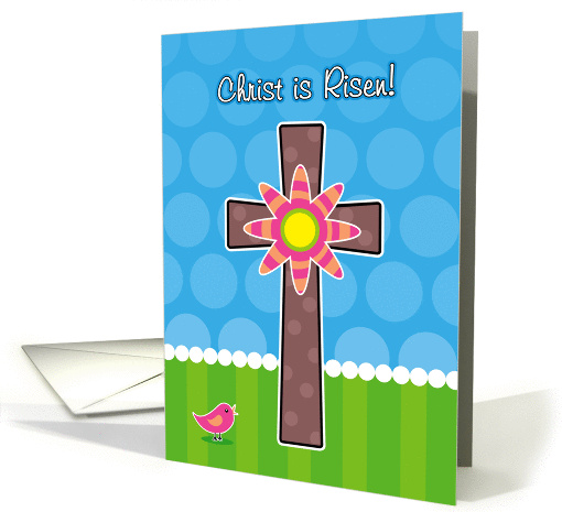 Christ is Risen, Whimsical Easter Cross with Flower card (896208)