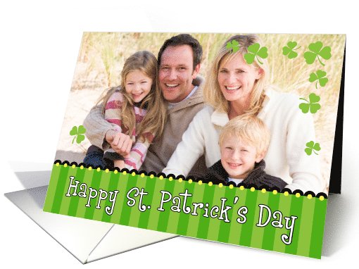 St. Patrick's Day Photo Greeting Card, Stripes and Shamrocks card