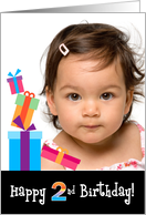 Happy 2nd Birthday, Customizable Photo Card with Stacked Gifts card
