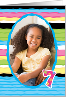 7 Year Birthday Customizable Photo Card, Colorful Stripes card