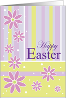 Happy Easter, Purple & Green Stripes, Flowers Card