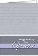 Happy Birthday Sponsor, Blue Descriptive Words Card