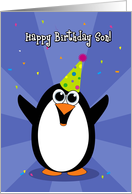 Happy Birthday Son, Party Hat Penguin Card