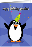 Happy Birthday Grandson, Party Hat Penguin Card