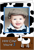 Holy Cow You’re 3 Cowhide BirthdayPhoto Card