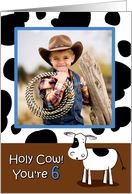 Holy Cow You’re 6 Cowhide BirthdayPhoto Card