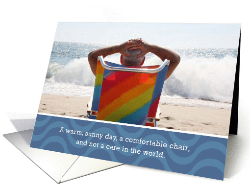 Father's Day, Man Relaxing on Colorful Beach Chair with Waves card