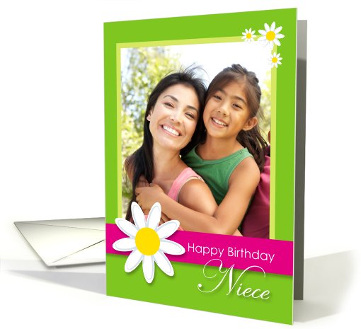 Happy Birthday Niece, Daisy Flower Customizable Photo card (926377)