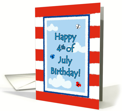 4th of July Birthday Cute Butterflies Flag card (932522)