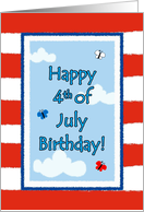 4th of July Birthday Cute Butterflies Flag Card