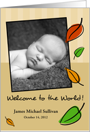 Baby Announcement, Welcome to World, Autumn Leaves Card