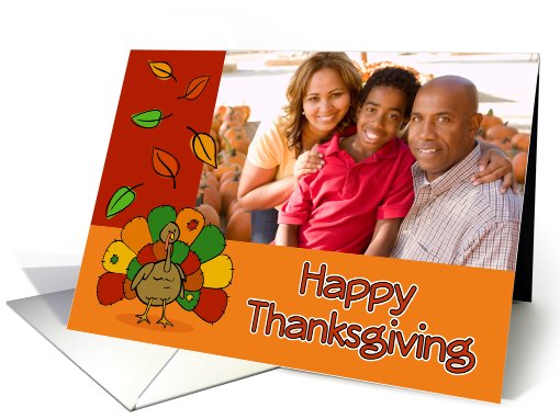 Patchwork Turkey, Autumn Leaves, Thankgiving Photo card (944517)