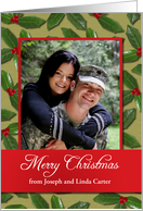 Merry Christmas, Holly Berries Customizable Photo Card