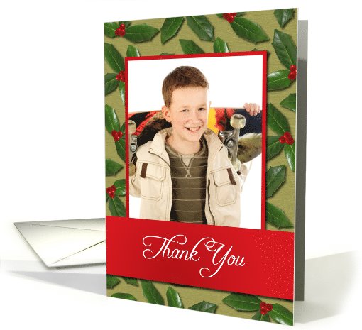 Thank You for Gift, Christmas Holly Berries Customizable Photo card