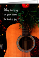 Joyful Song at Christmas, Acoustic Guitar and Evergreen card