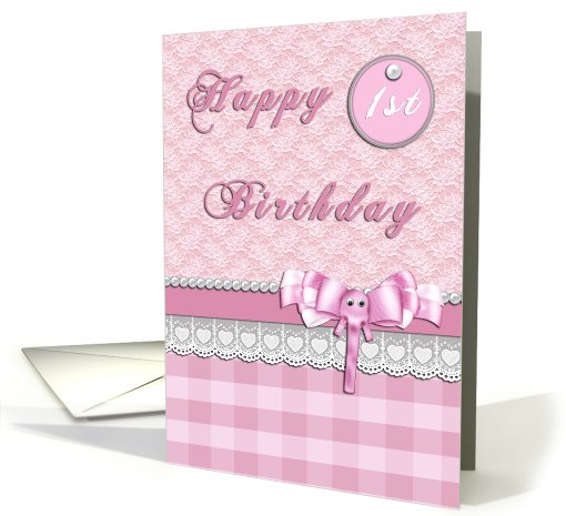Pink Elephant Happy 1st Birthday Card For Girls card (823030)