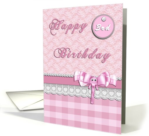 Pink Elephant Happy 3rd Birthday Card For Girls card (823033)
