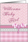 Pink Elephant Welcome Baby Girl Annoncement card