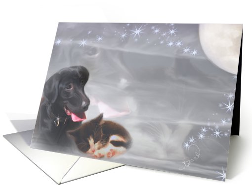 Black Lab and Kitten Collage Blank Note card (824538)