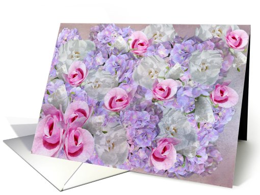 Blank Note Card Pink Rose Buds and Hydrangeas card (830535)
