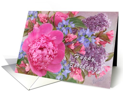 Happy Birthday Pink Peonies and Lilacs card (830559)