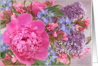 Happy Birthday Pink Peonies and Lilacs card