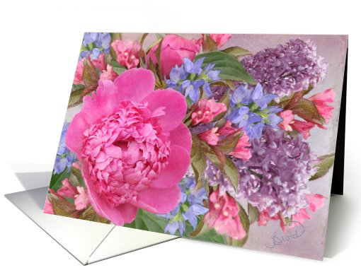 Blank Note Card Pink Peonies and Lilacs card (830560)