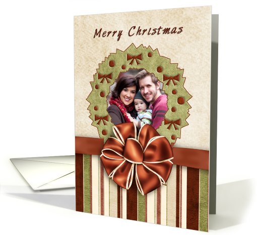 Merry Christmas Wreath with Bow Photo card (850466)