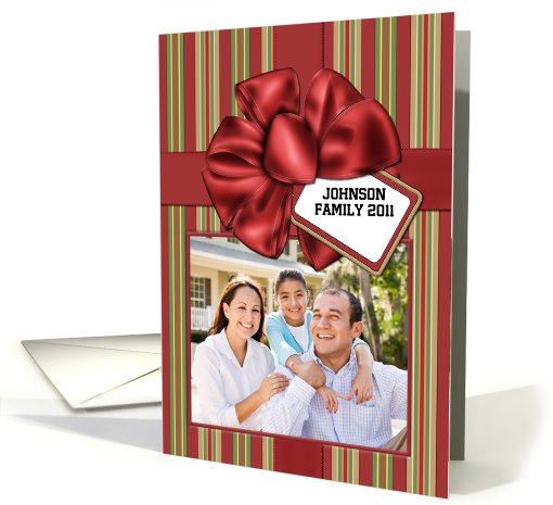 Wrapped Christmas Gift Red and Green Stripe Photo card (851246)