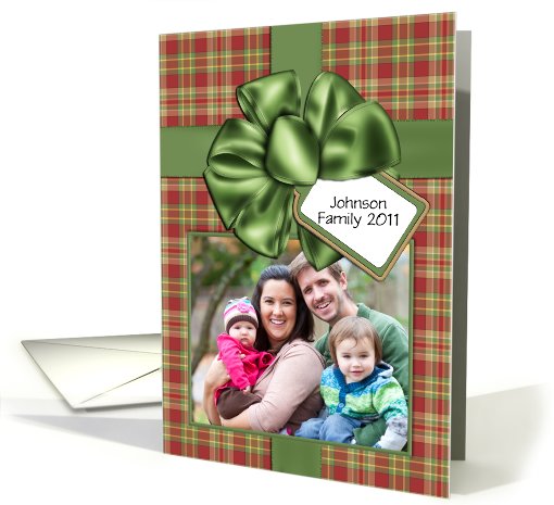 Wrapped Christmas Gift Red and Green plaid Photo card (851248)