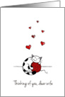 Thinking of you wife - Cute cat hugging yarn card