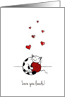 Love you loads (general card) - Cute cat hugging yarn card