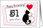 Happy 51st Wedding Anniversary - Two cats in love card