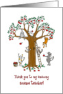 Thank you to science teacher, Cute cats climb apple tree card