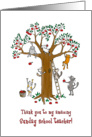 Thank you to Sunday school teacher, Cute cats climb apple tree card