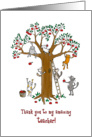 Thank you to teacher, general card, Cute cats climb apple tree card