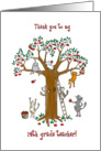 Thank you to grade 12 teacher, Cute cats climb apple tree card