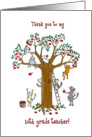 Thank you to grade 10 teacher, Cute cats climb apple tree card