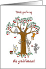 Thank you to grade 5 teacher, Cute cats climb apple tree card