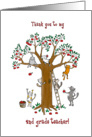 Thank you to grade 2 teacher, Cute cats climb apple tree card