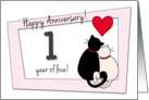 Happy 1st Wedding Anniversary - Two cats in love card